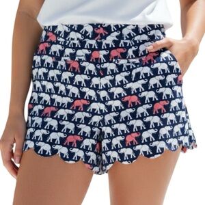 Crown & Ivy Blue Elephant Shorts‎ Women Size 8 (Waist 34) Scallop Hem.         L